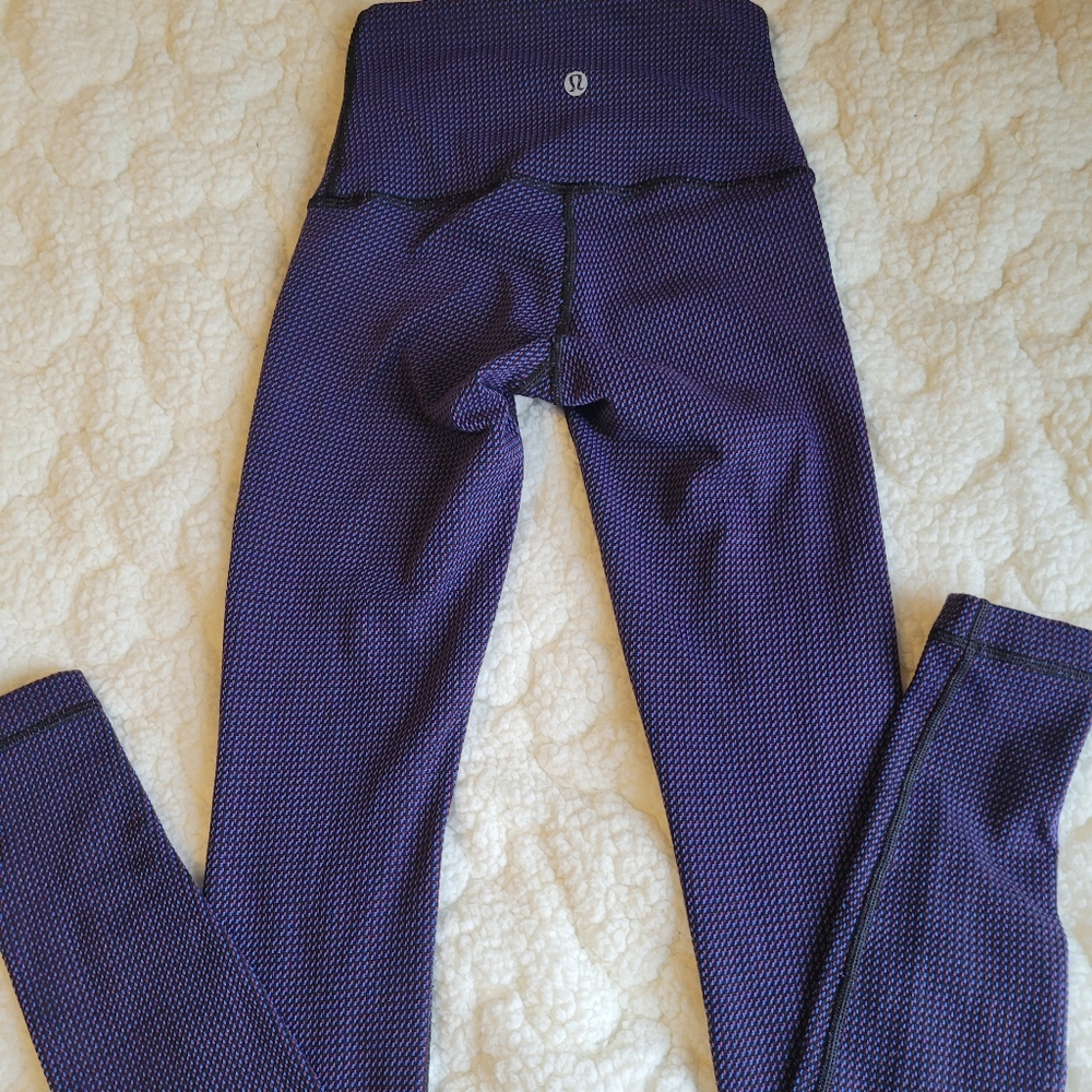 Lululemon Wunder Under High Waisted Leggings Check Black Cerulean Size 2